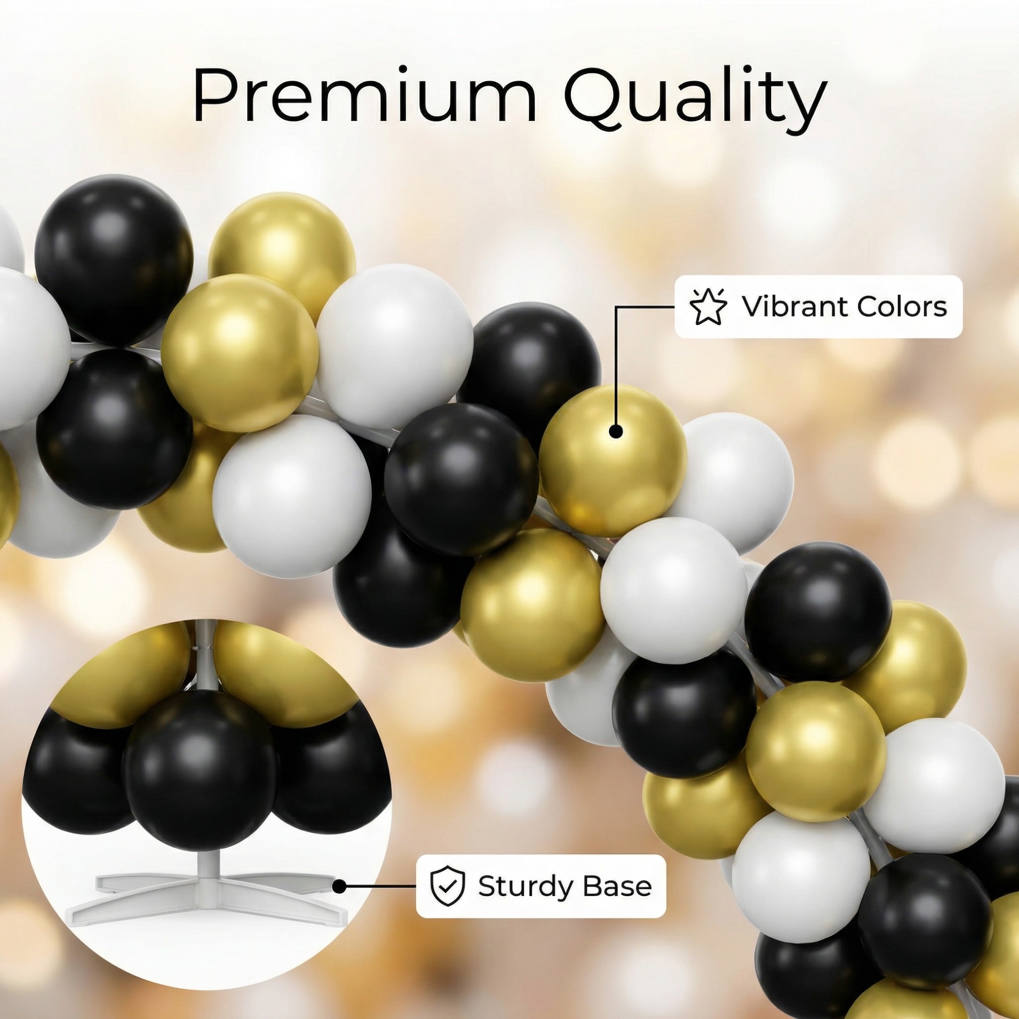 Luxury Black, Gold & White Balloon Arch Kit