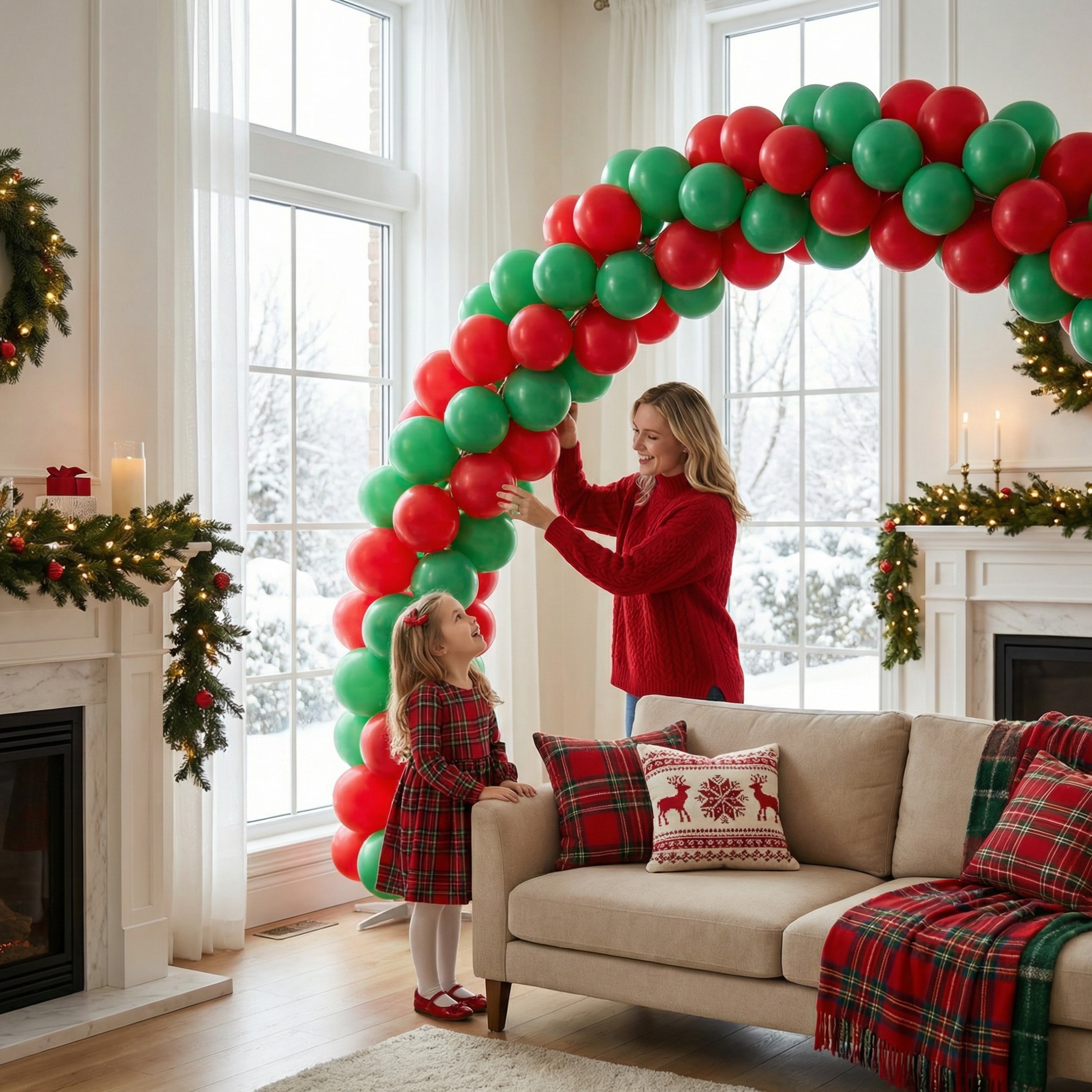 Festive Red & Green Balloon Arch Decoration Set