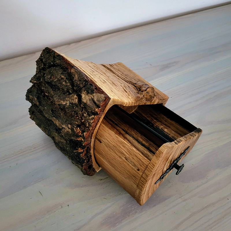 Oak Jewelry Log Box with Bark