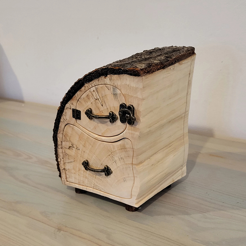 Natural Live Edge Jewelry Organizer with Drawer & Door