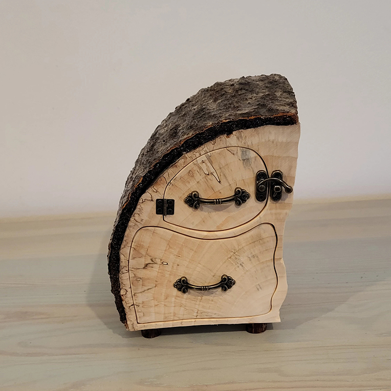 Natural Live Edge Jewelry Organizer with Drawer & Door