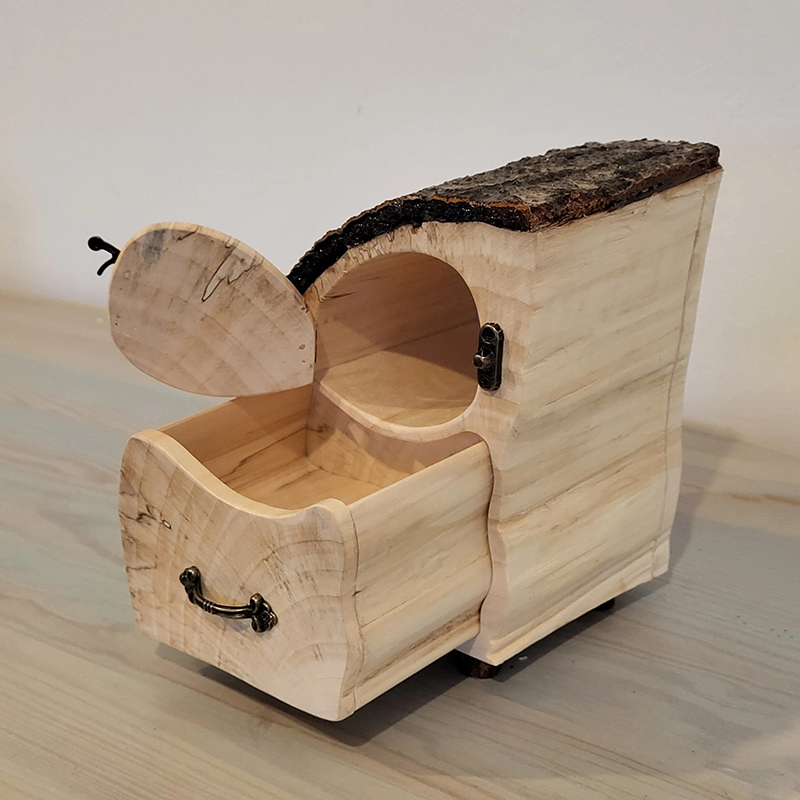 Natural Live Edge Jewelry Organizer with Drawer & Door