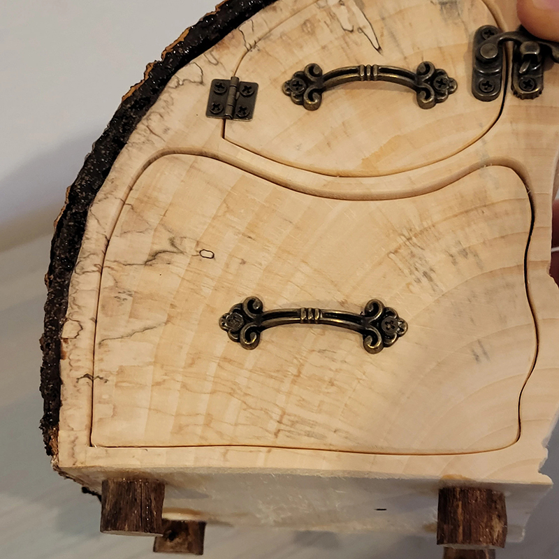 Natural Live Edge Jewelry Organizer with Drawer & Door