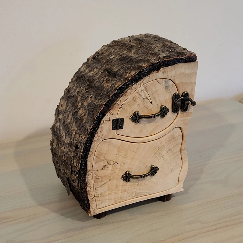 Natural Live Edge Jewelry Organizer with Drawer & Door