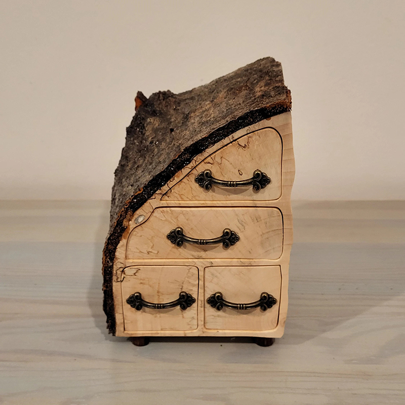 Handcrafted Tree Stump 4-Drawer Wood Box