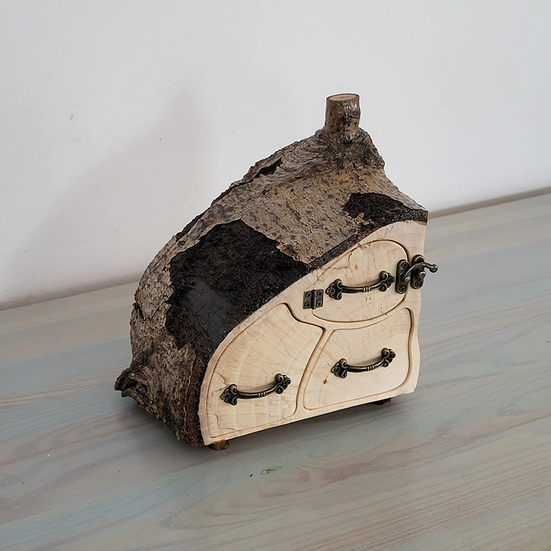 Handmade Rustic Tree Bark Storage Cabinet with Drawers