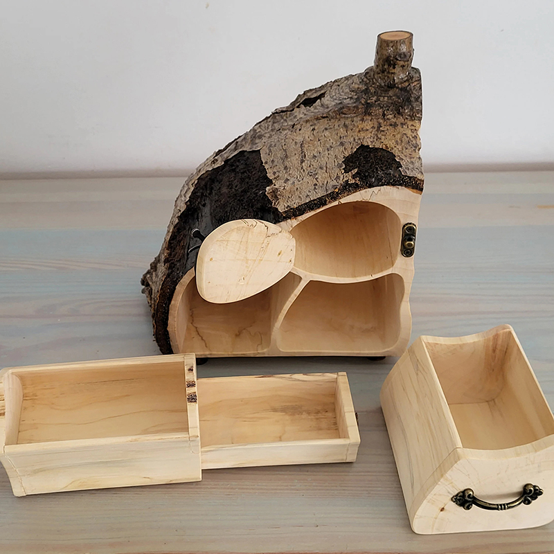 Handmade Rustic Tree Bark Storage Cabinet with Drawers