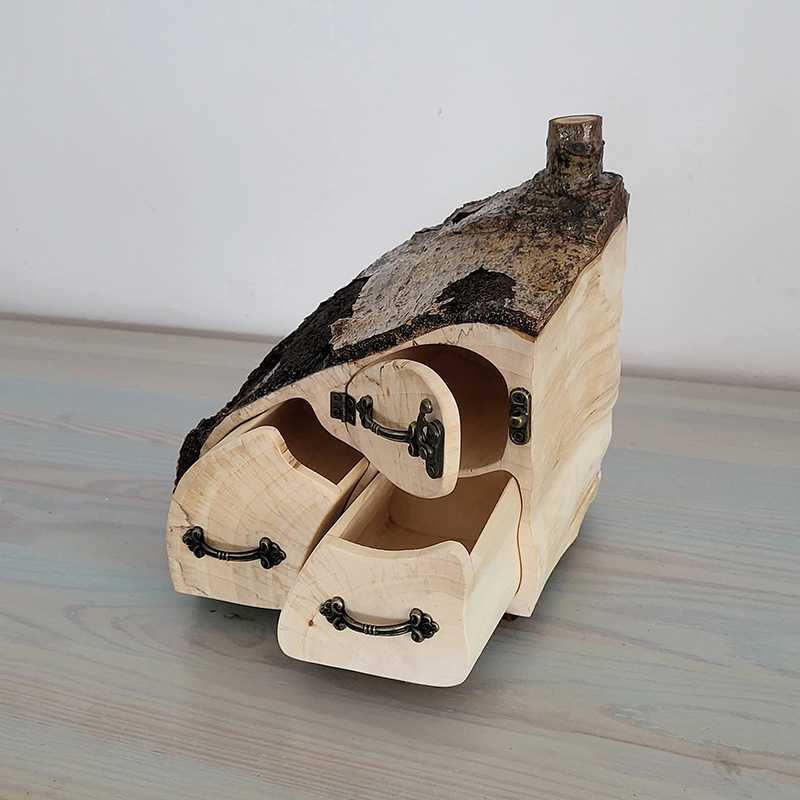 Handmade Rustic Tree Bark Storage Cabinet with Drawers