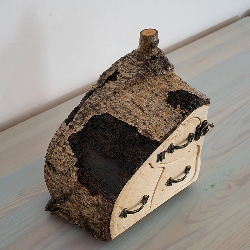 Handmade Rustic Tree Bark Storage Cabinet with Drawers