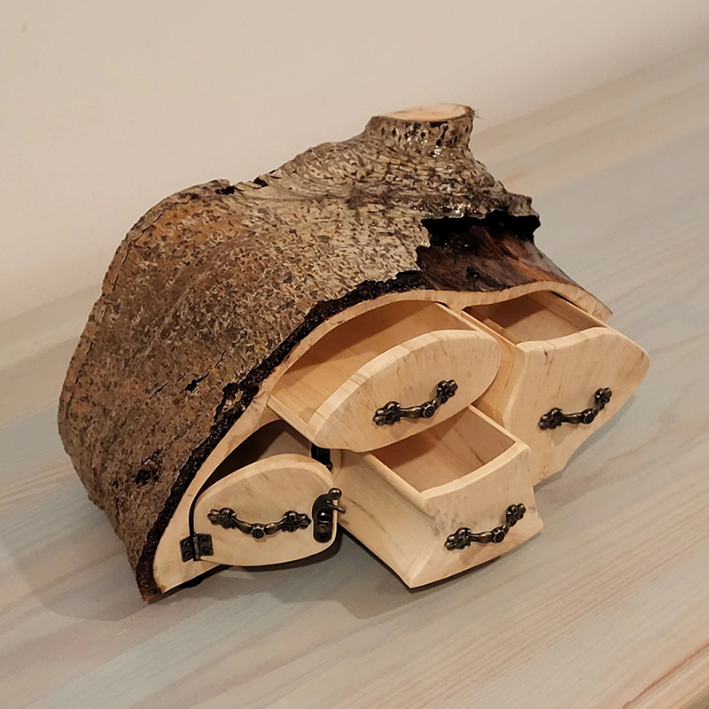 Upcycled Jewelry Aspen Log Box with Bark
