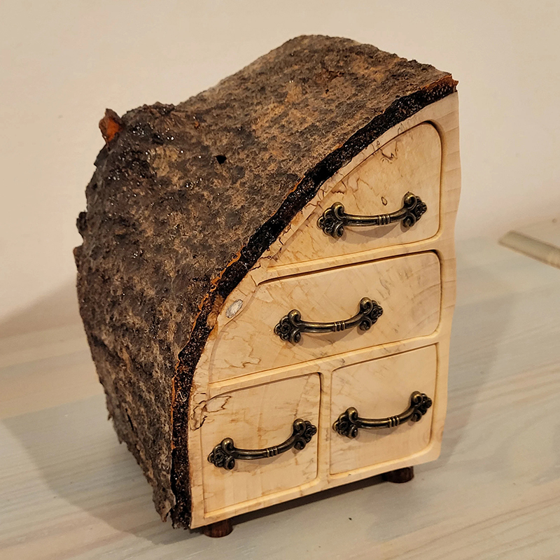 Handcrafted Tree Stump 4-Drawer Wood Box