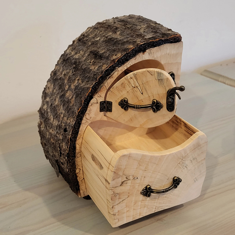 Natural Live Edge Jewelry Organizer with Drawer & Door