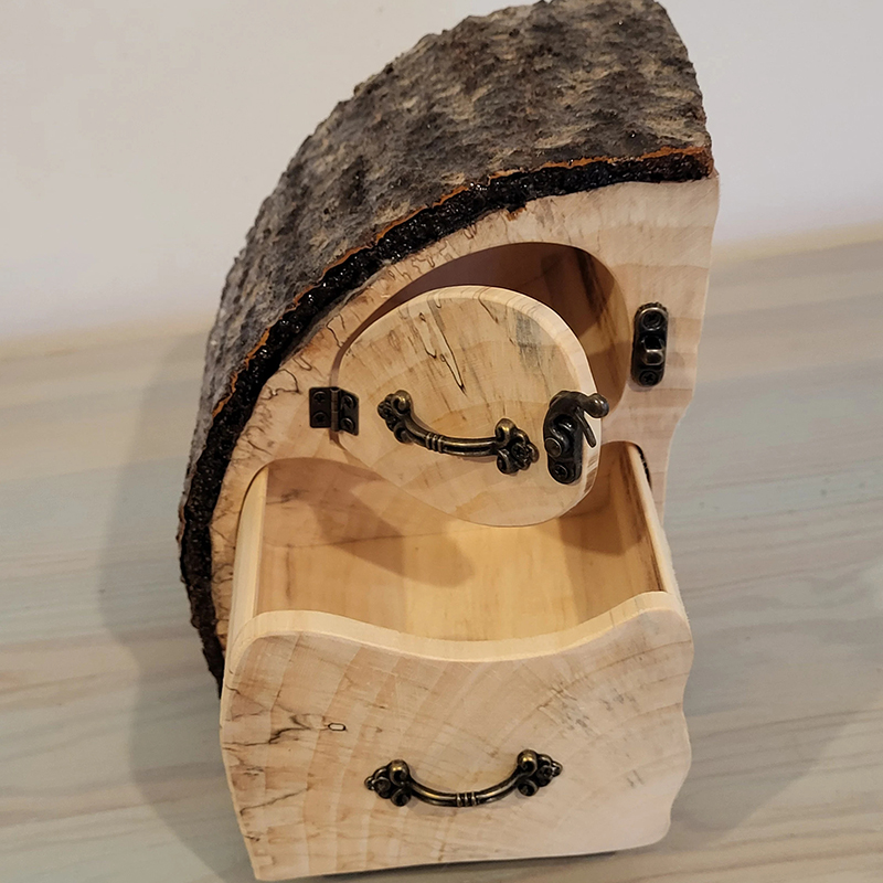 Natural Live Edge Jewelry Organizer with Drawer & Door