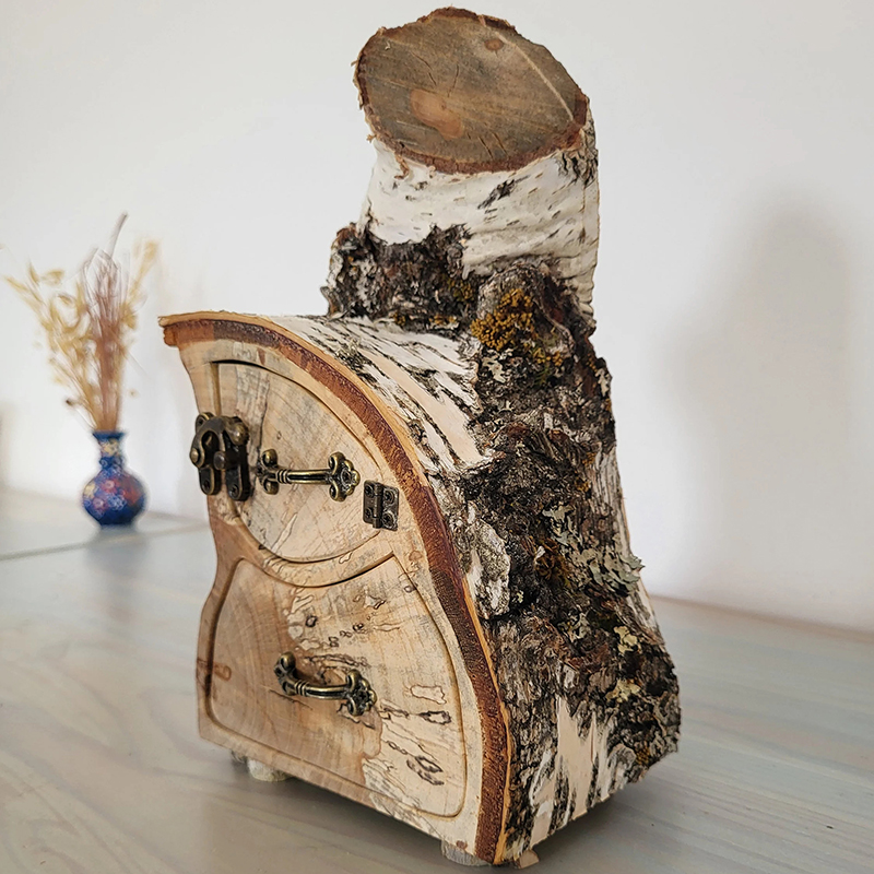 ECO friendly Jewelry Birch Log Box with Bark