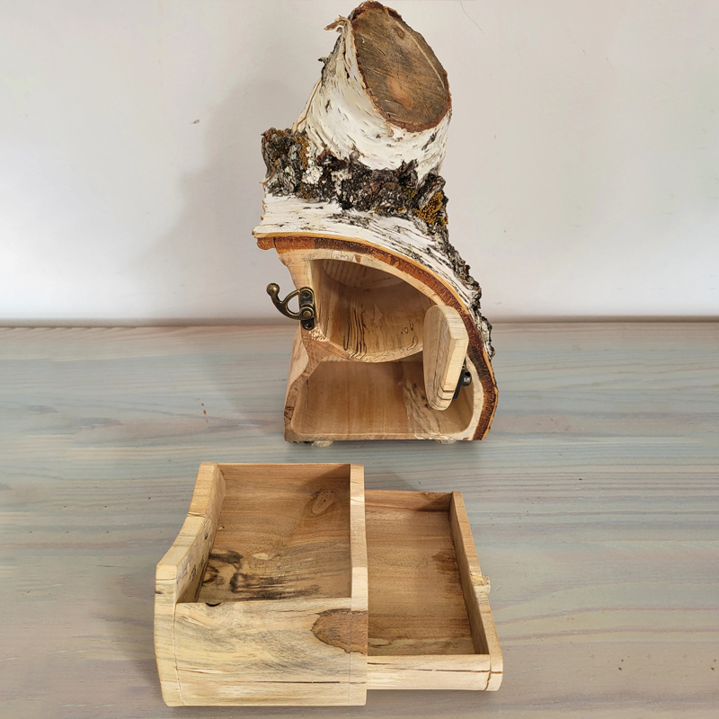 ECO friendly Jewelry Birch Log Box with Bark