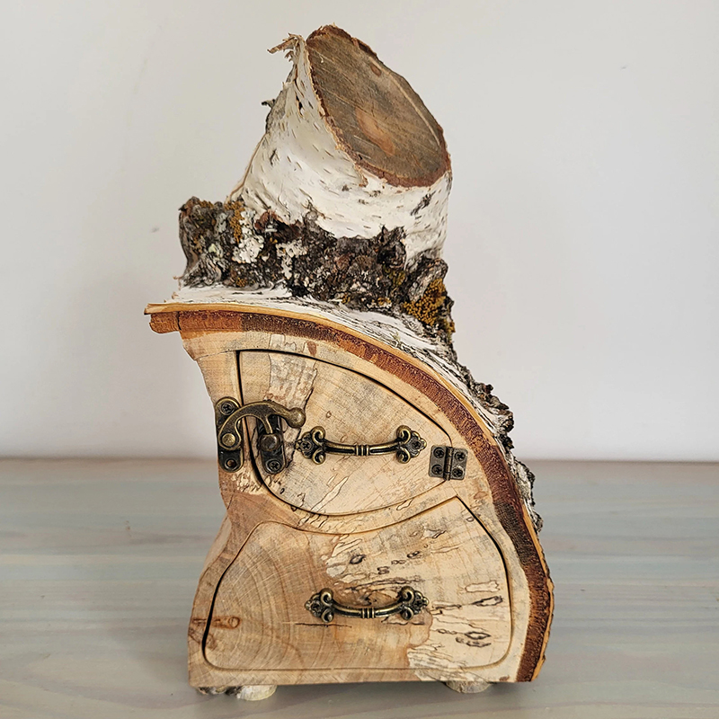 ECO friendly Jewelry Birch Log Box with Bark