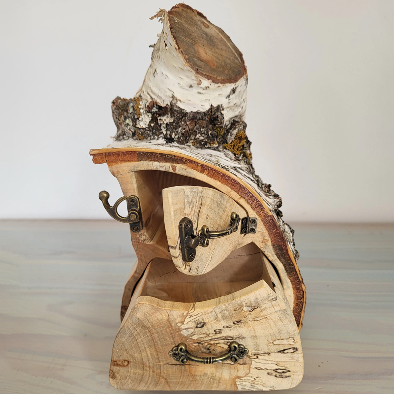 ECO friendly Jewelry Birch Log Box with Bark