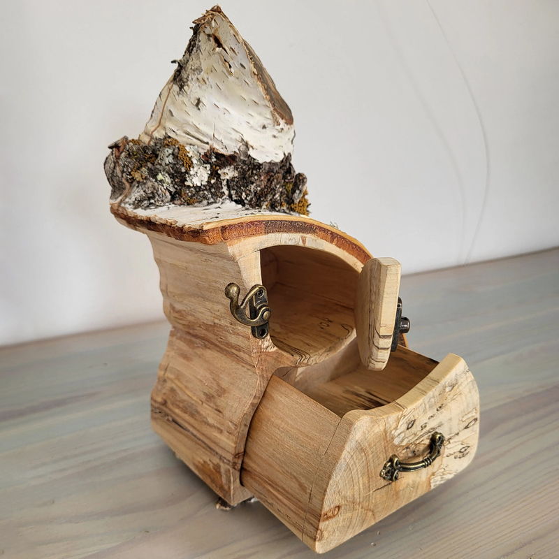 ECO friendly Jewelry Birch Log Box with Bark