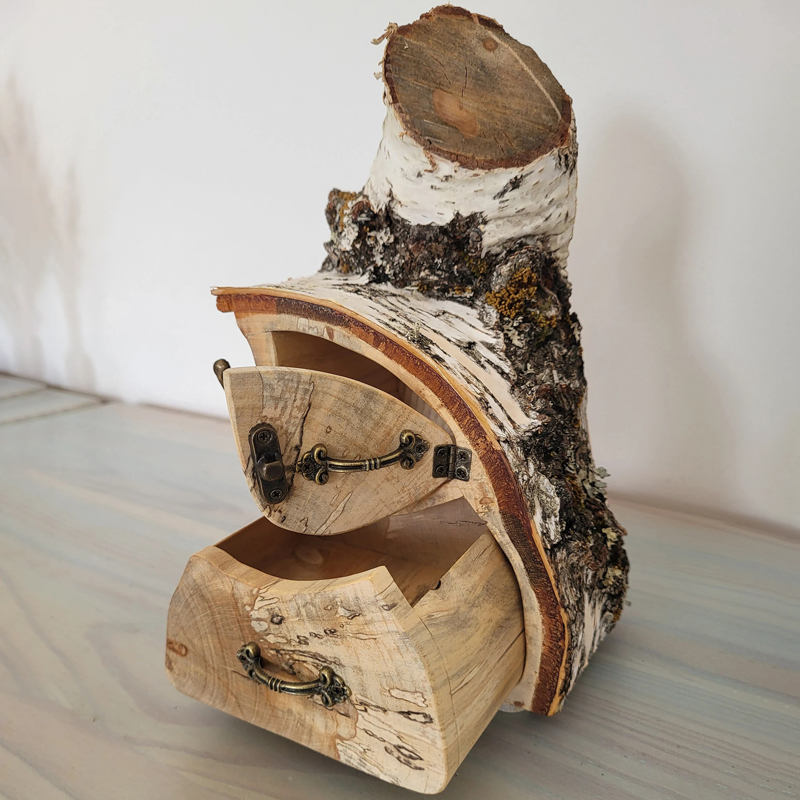 ECO friendly Jewelry Birch Log Box with Bark