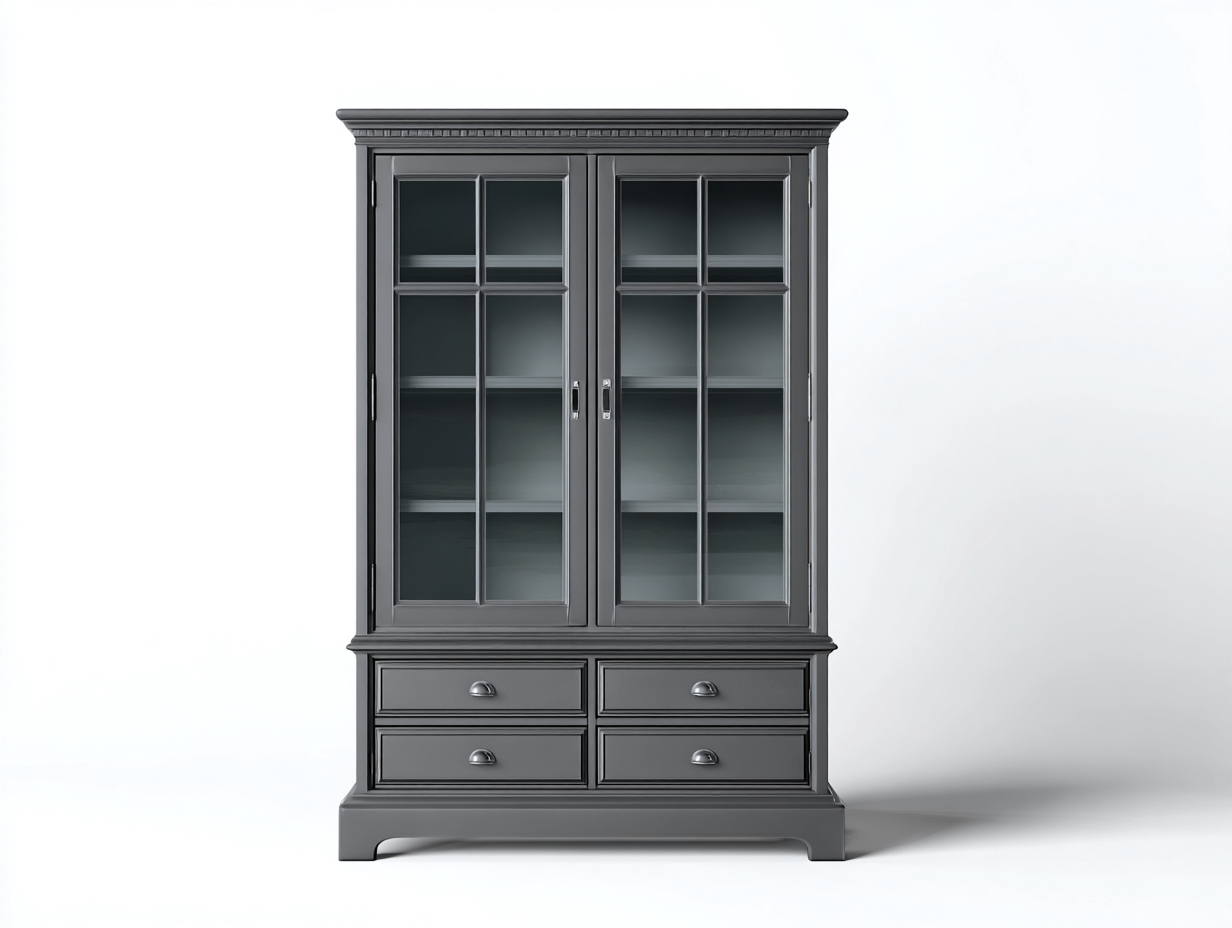 Vitrinen - Holz-Glas - 122x45x206 cm - Grau - Klassischer Wohnstil-Sofagetden