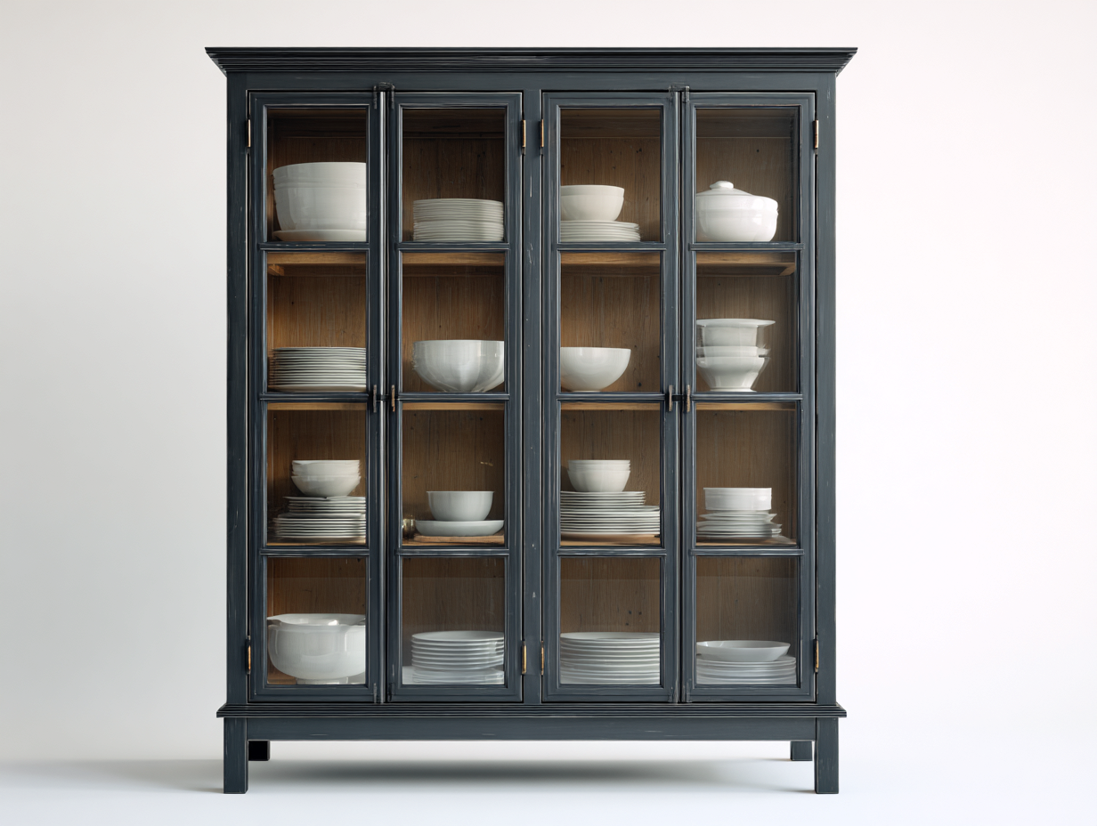 Vitrinen - Holz-Glas - 162x42x205 cm - Dunkelgrau - Klassischer Wohnstil-Sofagetden