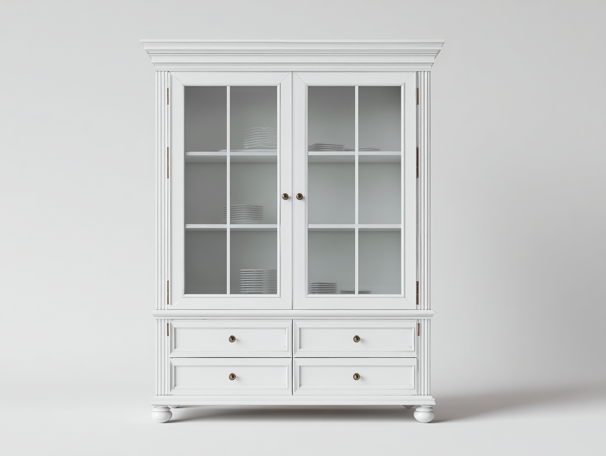 Vitrinen - Holz-Glas - 128x46x198 cm - Weiß - Klassischer Landhausstil-Sofagetden