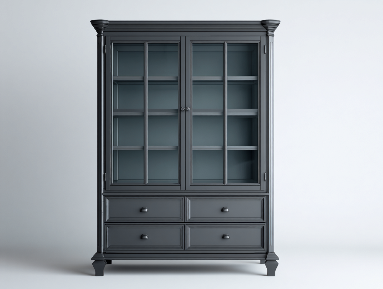 Vitrinen - Holz-Glas - 126x48x208 cm - Dunkelgrau - Klassischer Stil-Sofagetden