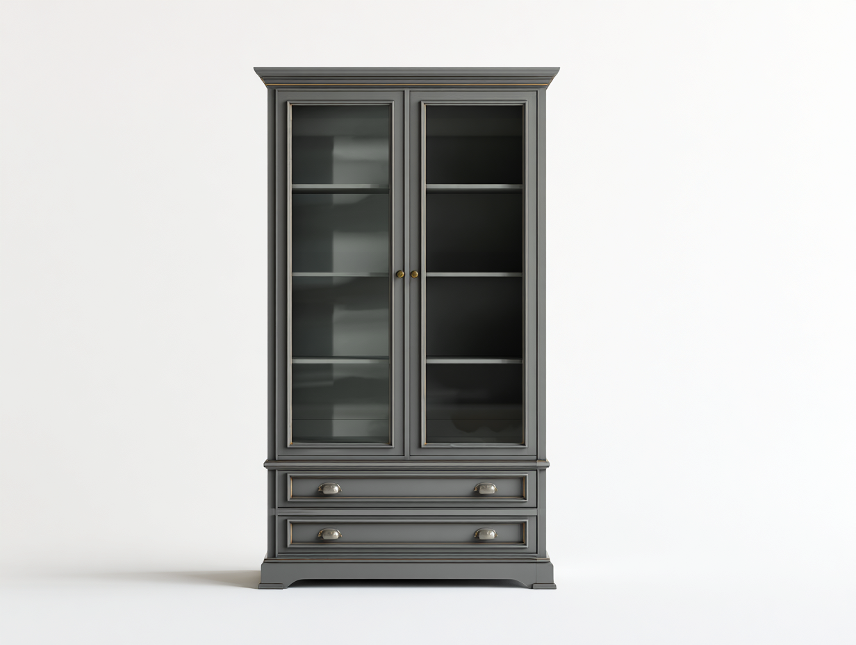 Vitrinen - Holz-Glas - 116x42x198 cm - Grau - Klassischer Wohnstil-Sofagetden