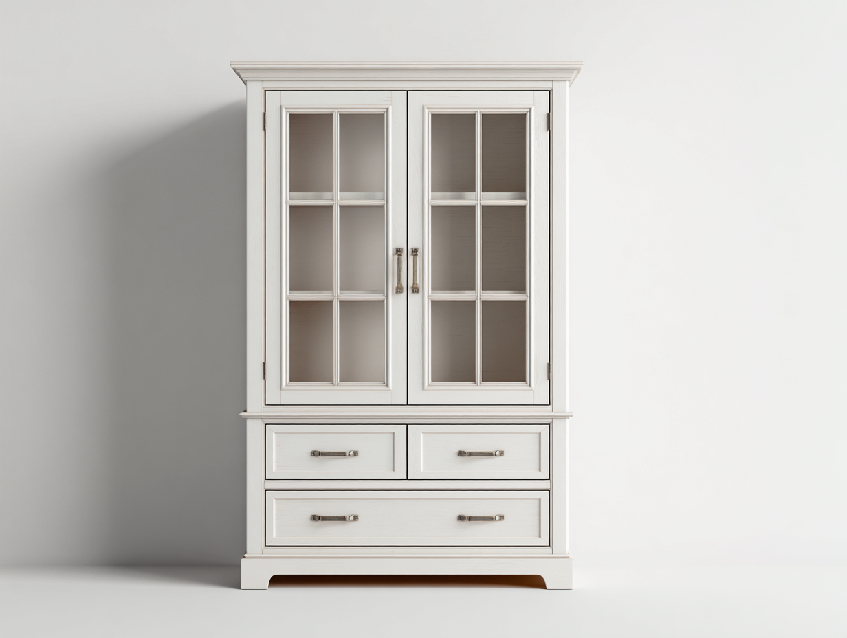 Vitrinen - Holz-Glas - 124x43x198 cm - Weiß - Klassischer Landhausstil-Sofagetden