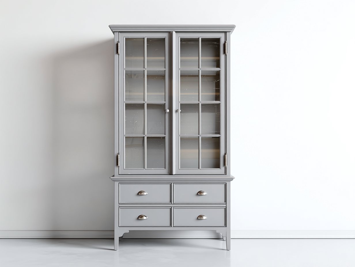 Vitrinen - Holz-Glas - 112x42x188 cm - Hellgrau - Klassischer Landhausstil-Sofagetden