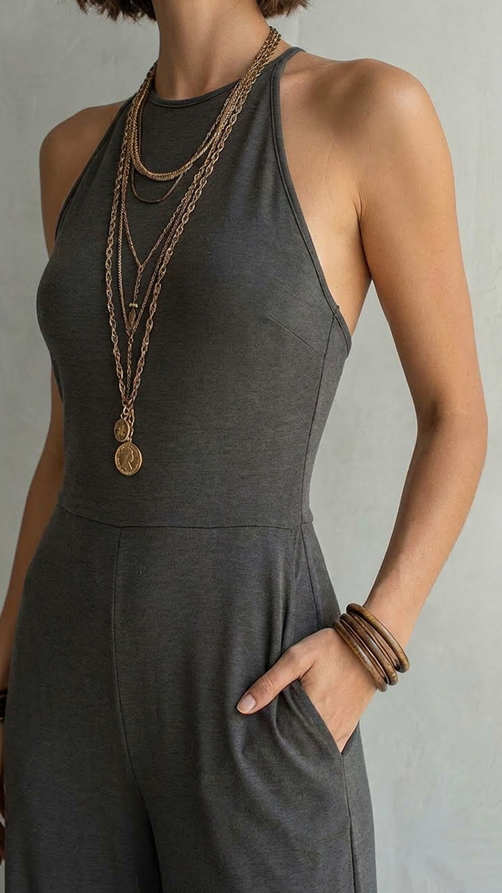 High Neck Halter Knit Wide‑Leg Jumpsuit