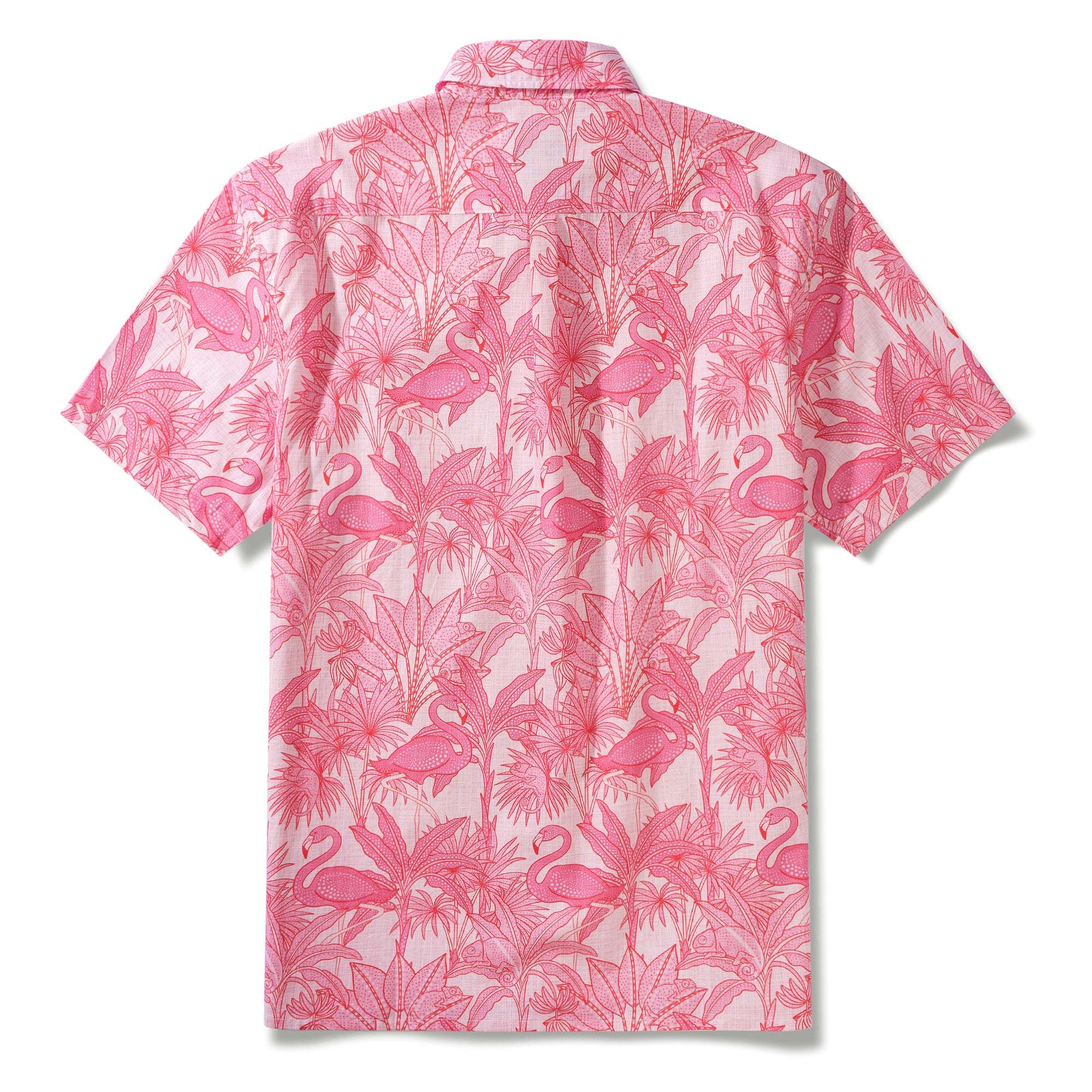 Men's Pink Hawaiian Shirt Flamingos Shirt 100% Cotton Short Sleeve Button-down Shirt
