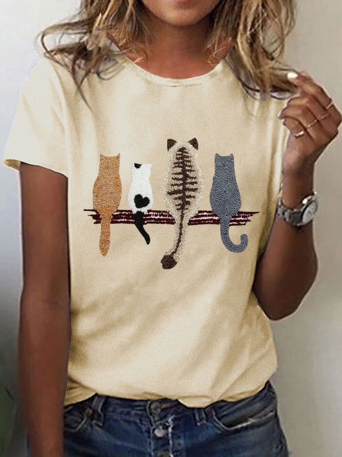 🐱Women's Cat Back Pattern Printed Casual Tee💛100% For Shelter Pets🐱🐶