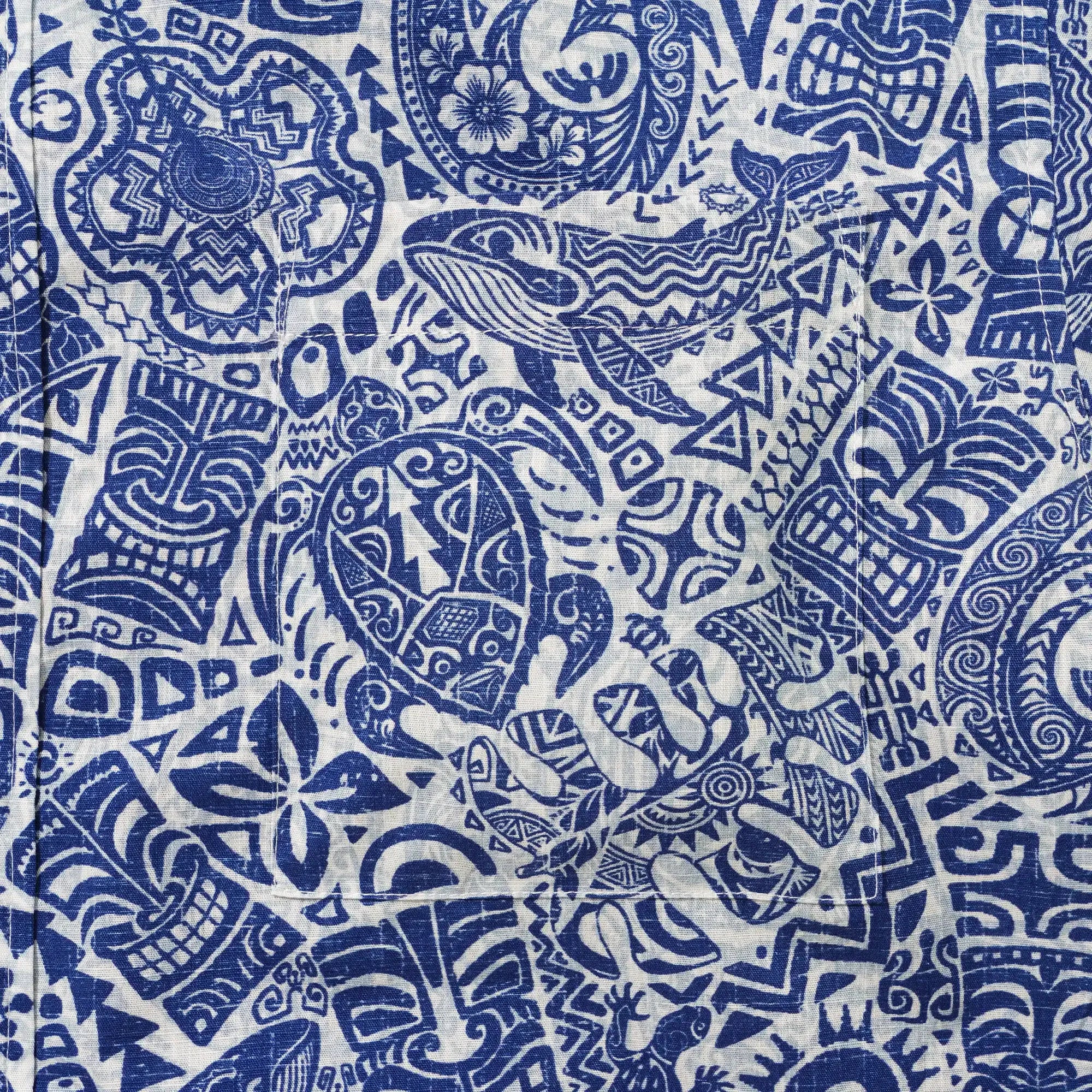 Men's Hawaiian Shirt Short Sleeve Button-down 100% Cotton Blue Retro Totem