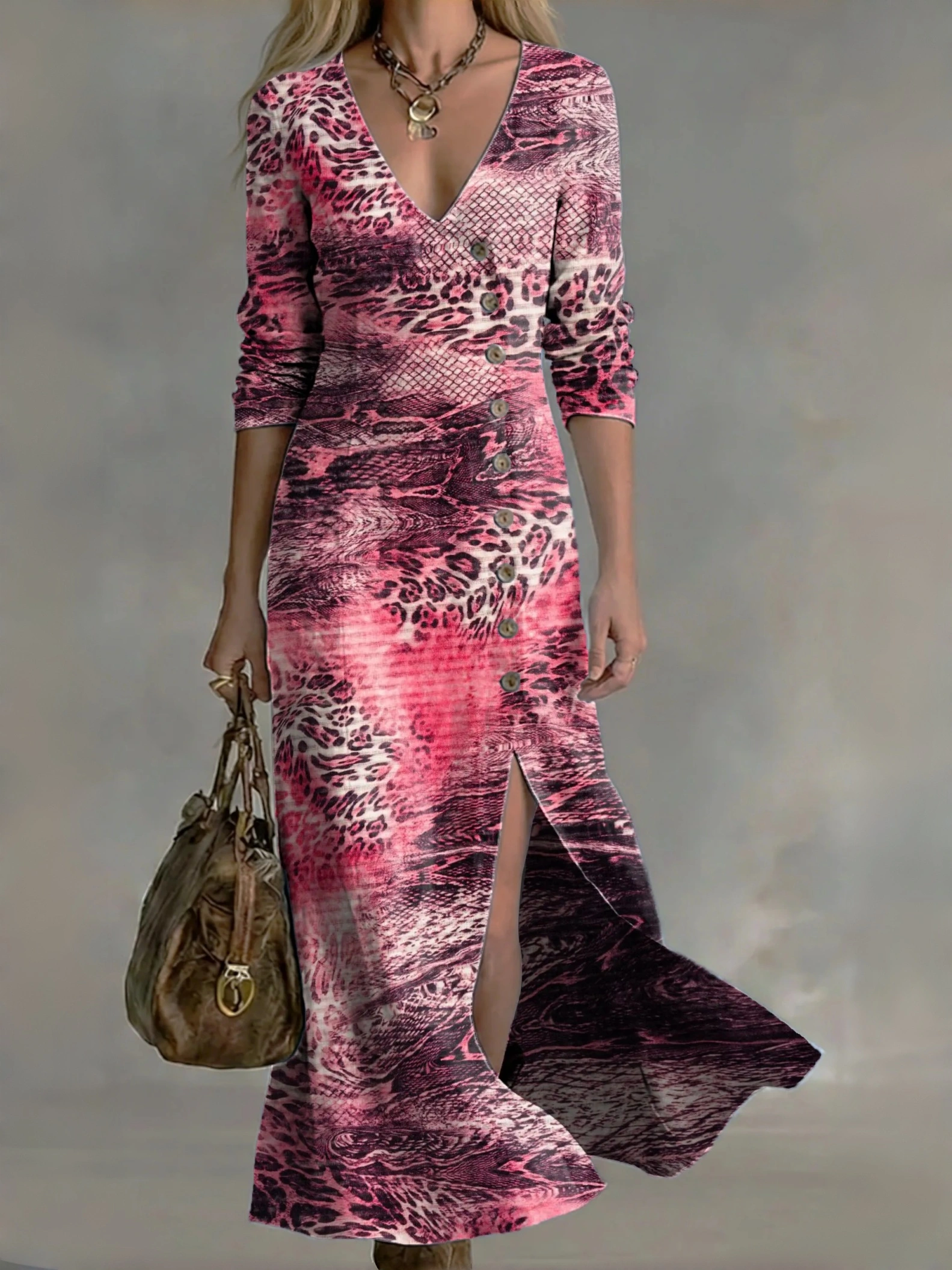 Women's Vintage-style Artistic Print Casual Cotton-linen Maxi Dress