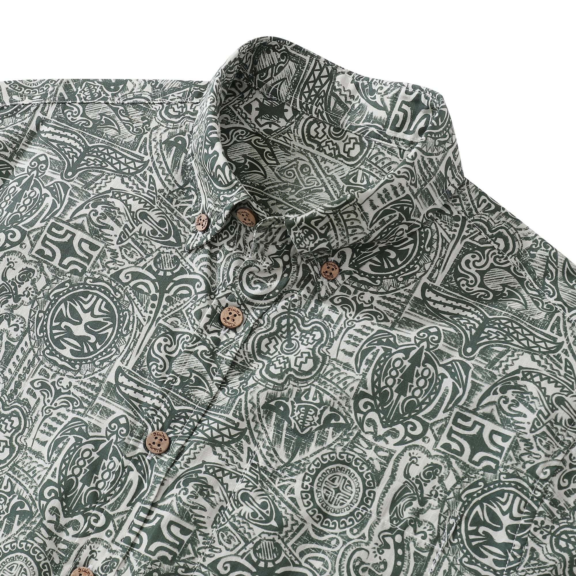 Men's Vintage Hawaiian Shirt Cotton Button-down Short Sleeve Guardian Totem