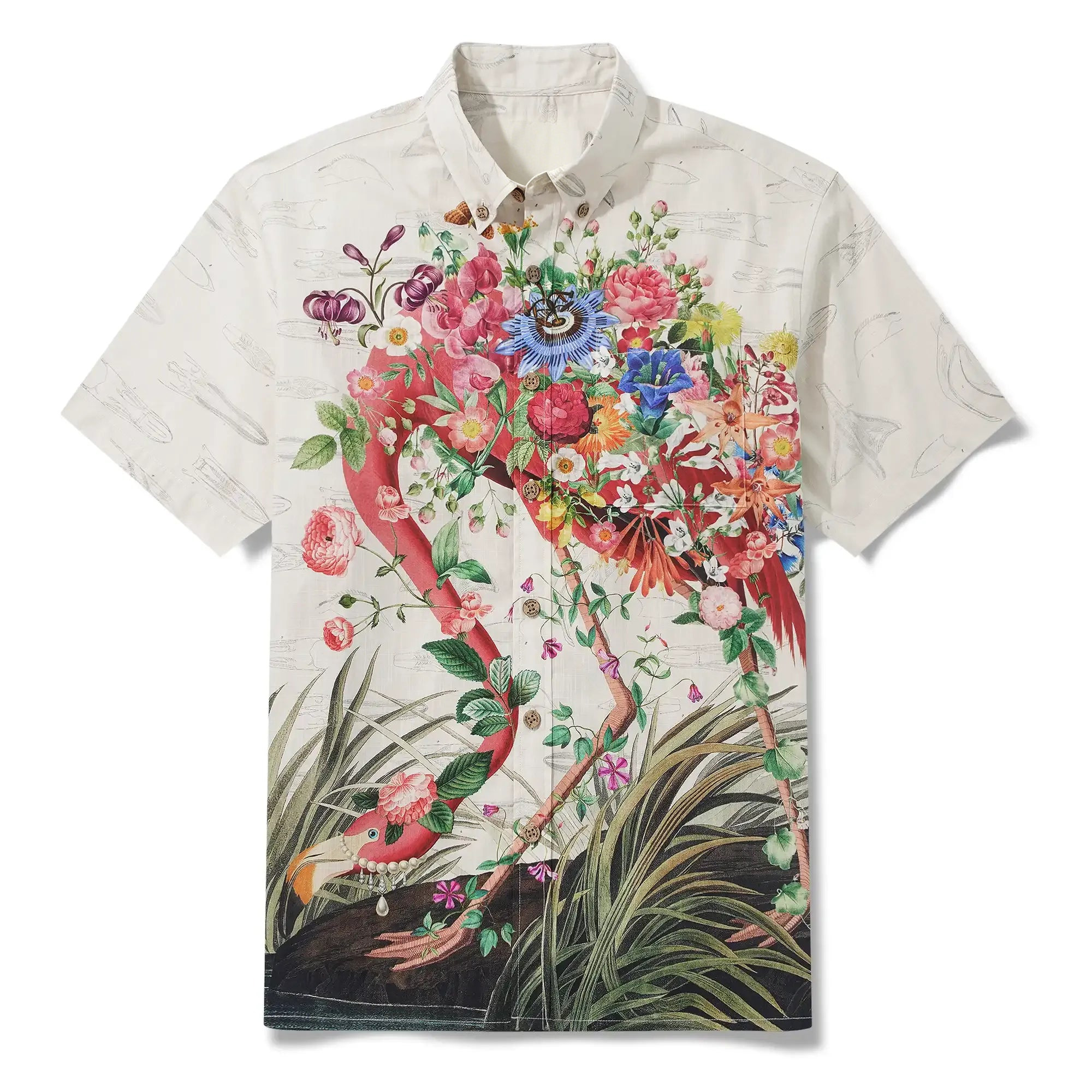 Men's Hawaiian Shirt Short Sleeve Button-down 100% Cotton Flower Floral Aloha Flamboyant Flamingo Blooms