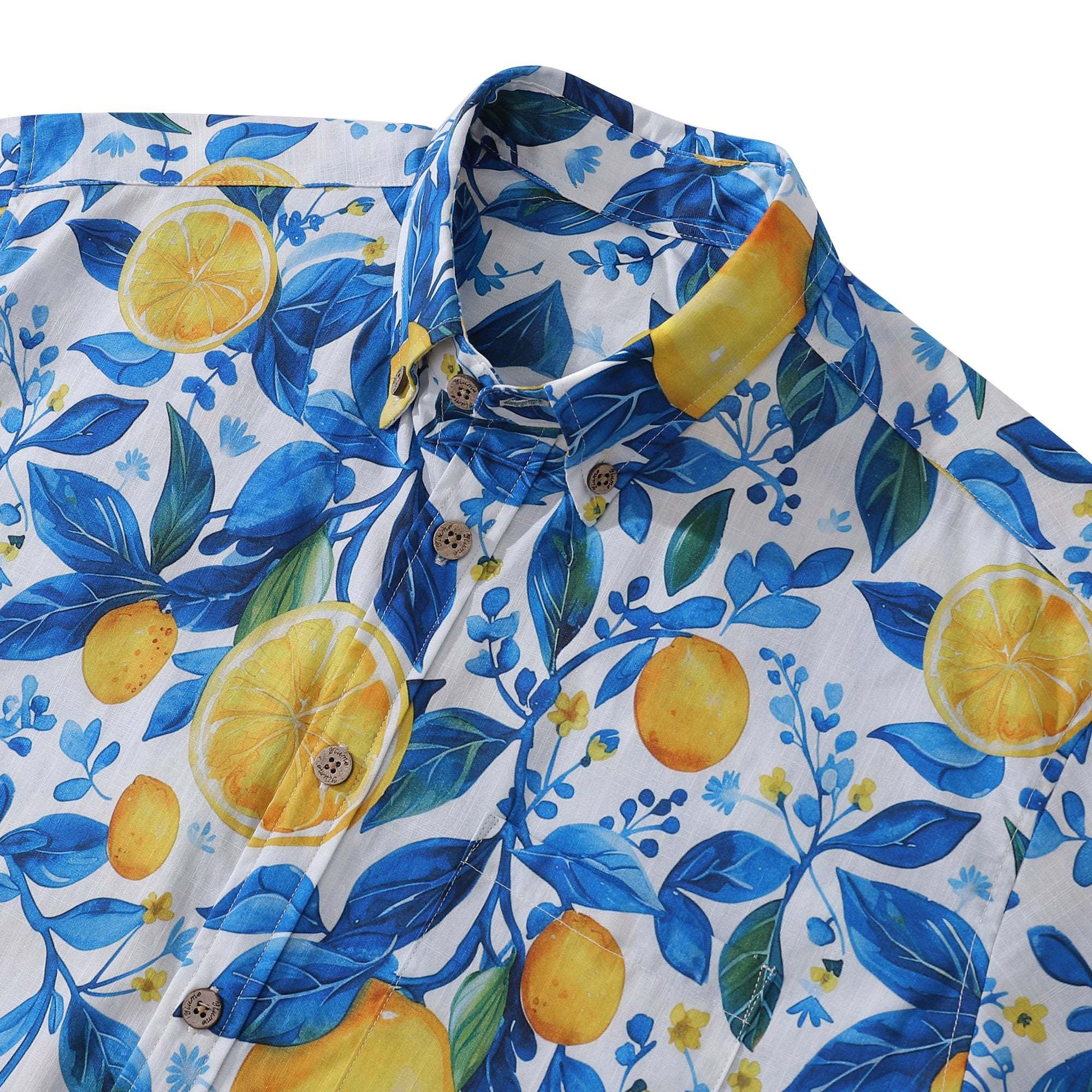Hawaiian Shirt For Men Button-down Lemon Shirt Short Sleeve 100% Cotton Shirt Summer Lemon