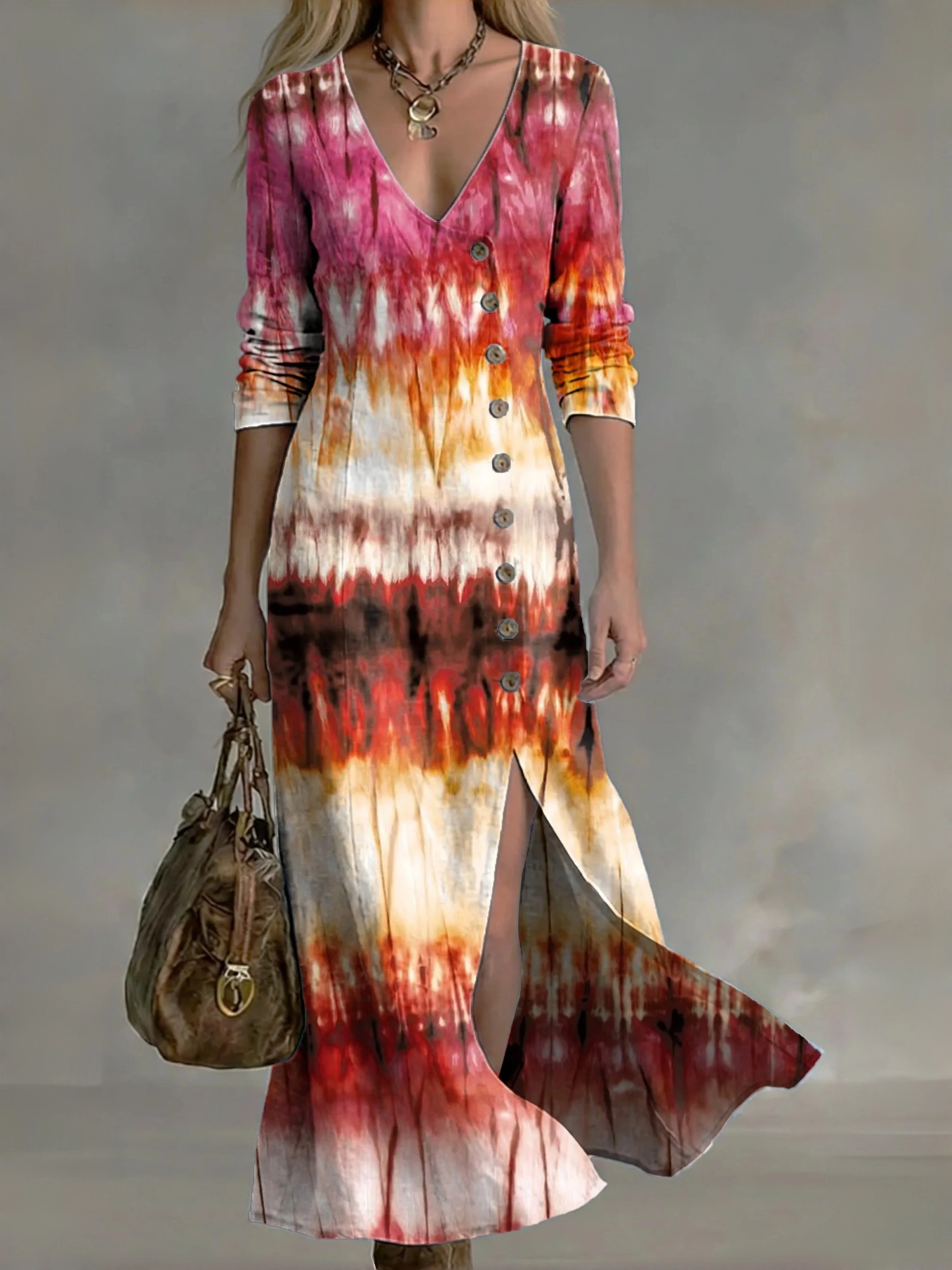 Women's Vintage-style Artistic Print Casual Cotton-linen Maxi Dress