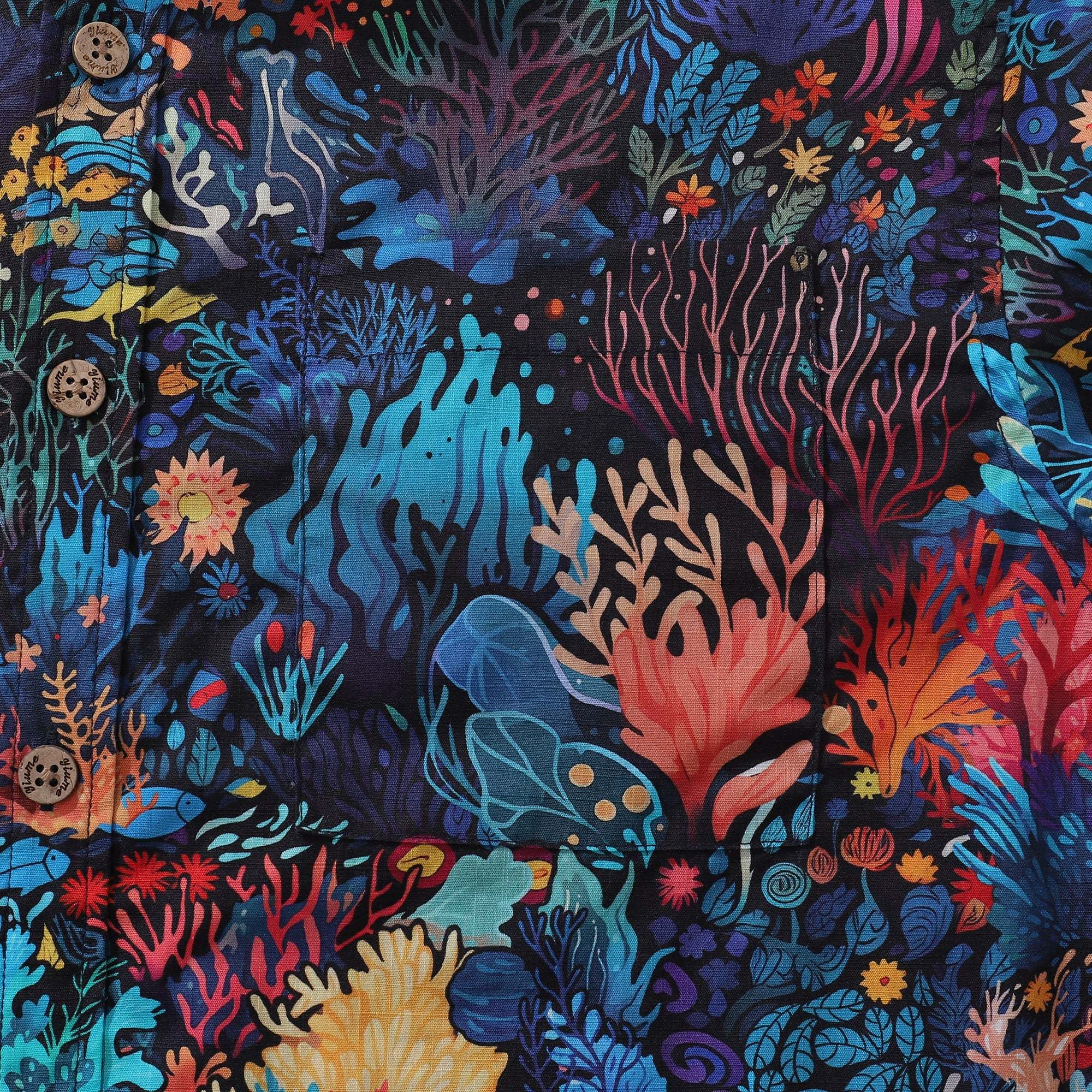 Blue Short Sleeve Button-down Shirt Marine Plants Shirt