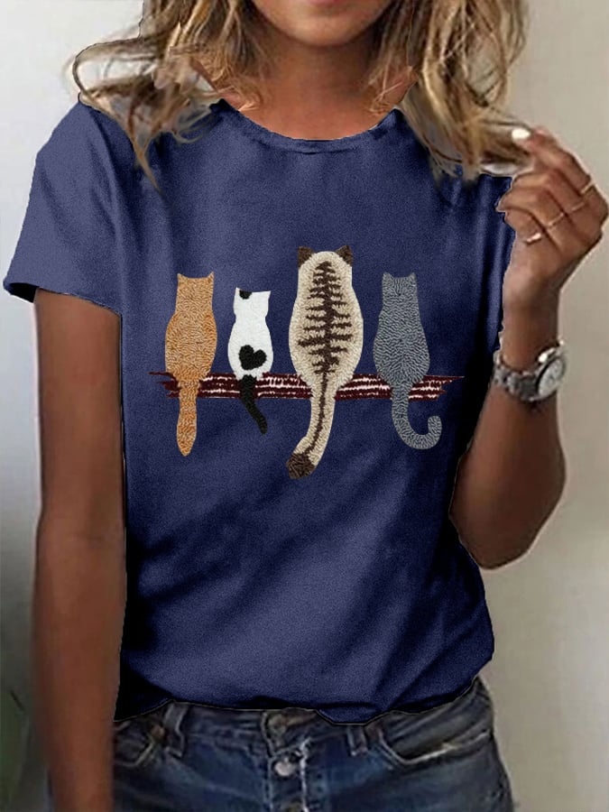 🐱Women's Cat Back Pattern Printed Casual Tee💛100% For Shelter Pets🐱🐶