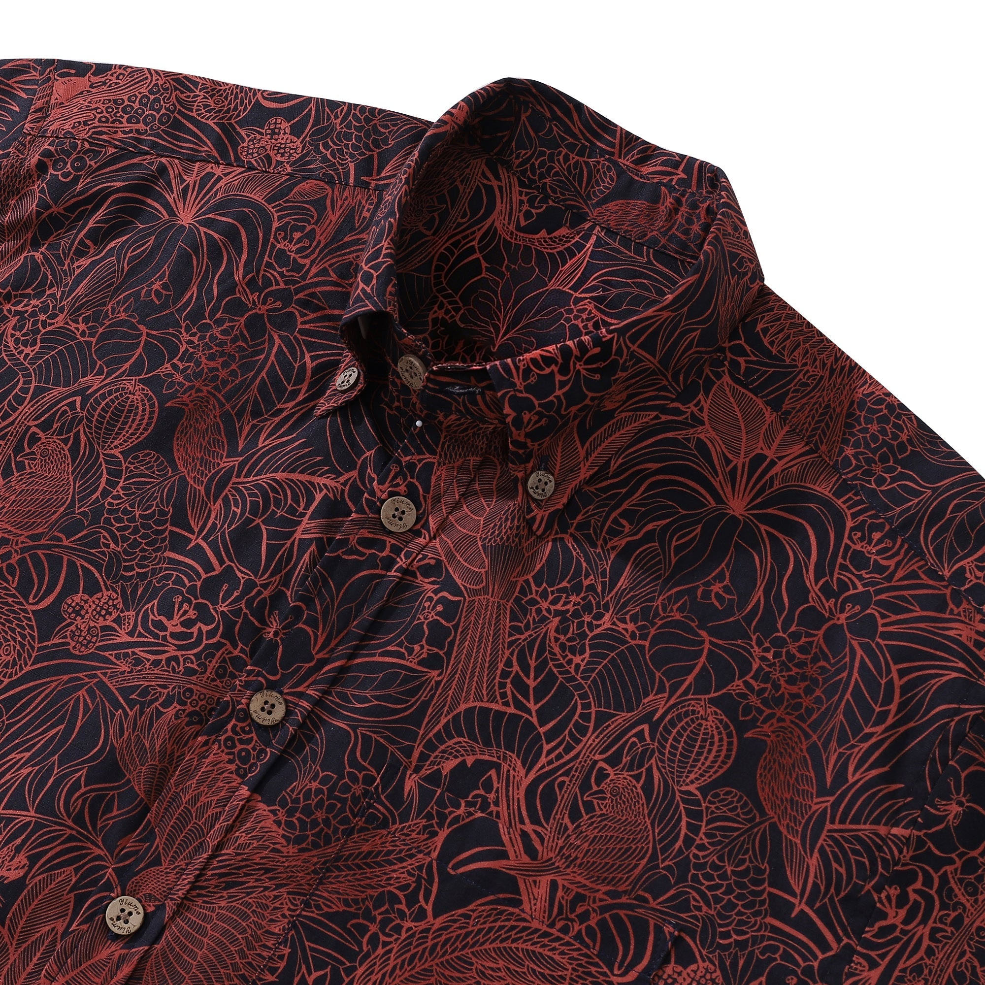 Men's Breathable Shirt Red Hawaiian Shirt Birds Print 100% Cotton Short Sleeve Button-down Shirt