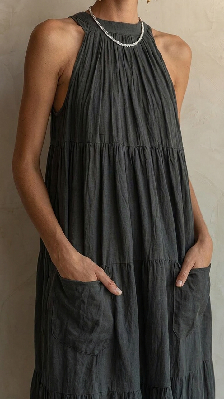 Sleeveless Loose Fit Pocketed Casual Summer Boho Long Dress