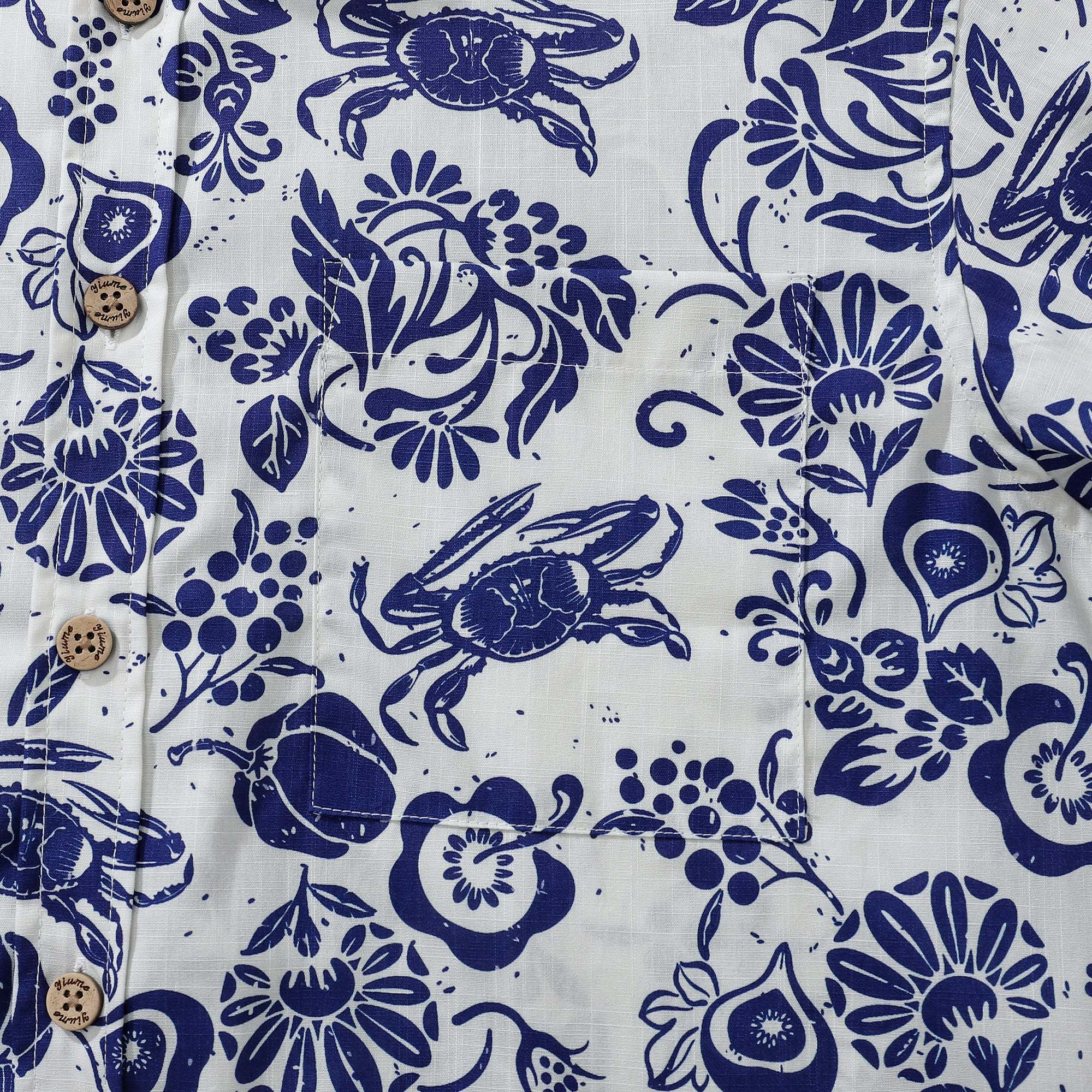 Men's Retro Hawaiian Shirt Blue Batik Style Shirt 100% Cotton Short Sleeve Button-Down Wrinkle Free Shirt