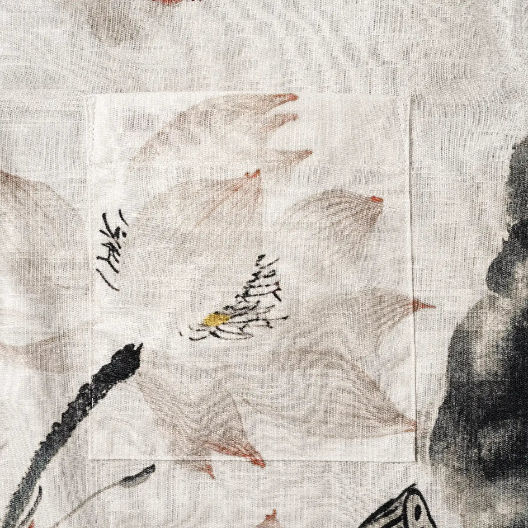 Men's Hawaiian Shirt Short Sleeve Button-down 100% Cotton Gray Aloha Eastern Lotus Elegance Chinese Style Ink Wash Art