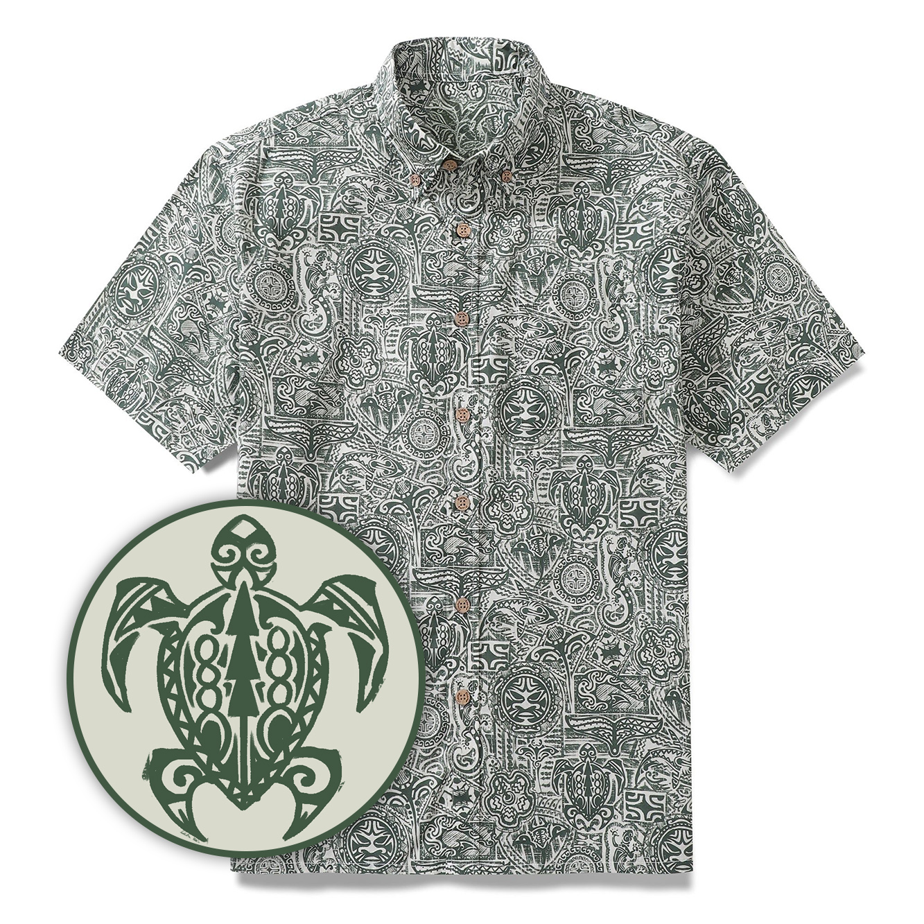 Men's Vintage Hawaiian Shirt Cotton Button-down Short Sleeve Guardian Totem