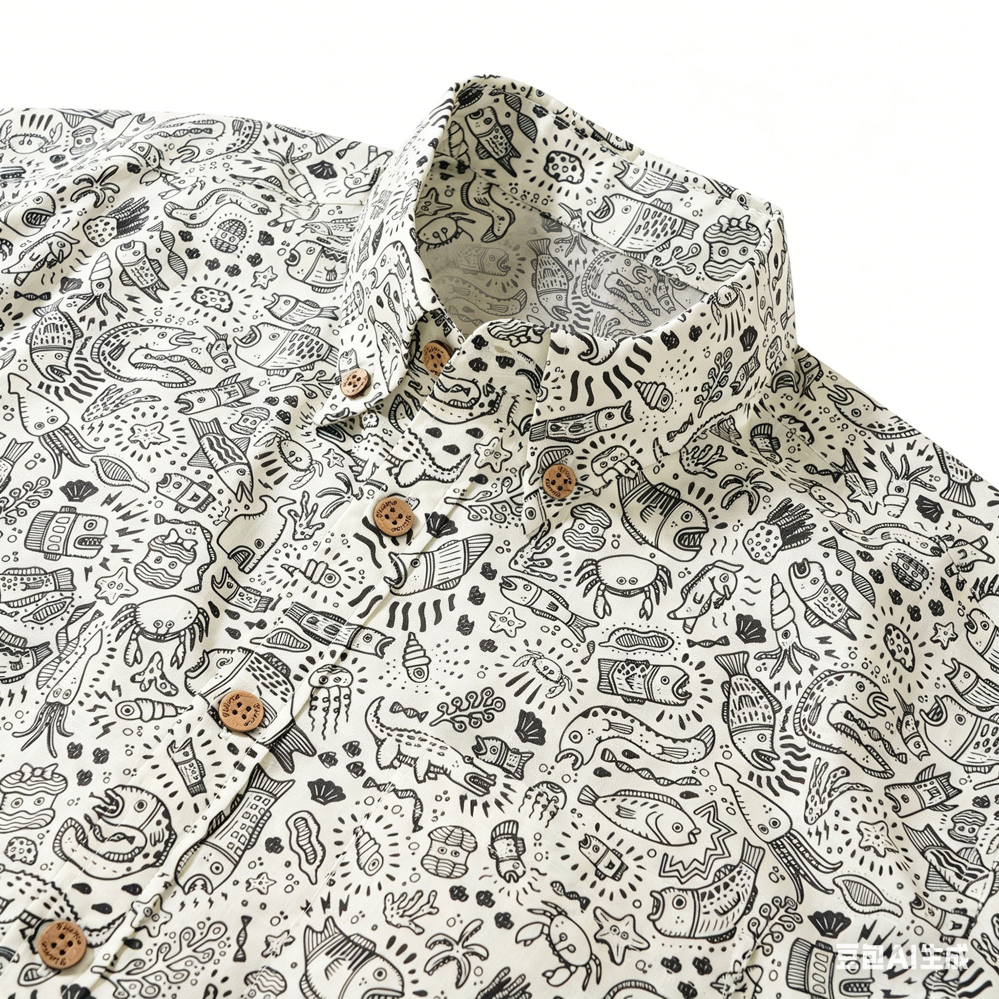 Men's Hawaiian Shirt Short Sleeve Button-down 100% Cotton Beige Aloha Undersea Party By Erwin Ong