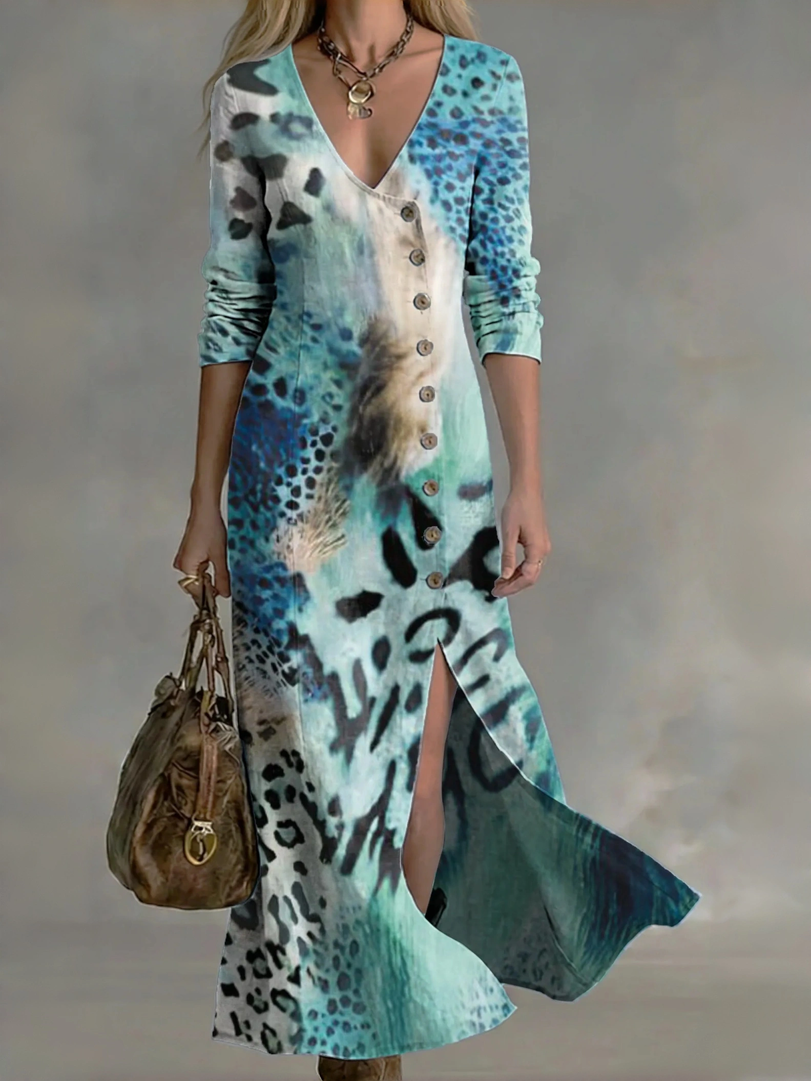 Women's Vintage-style Artistic Print Casual Cotton-linen Maxi Dress