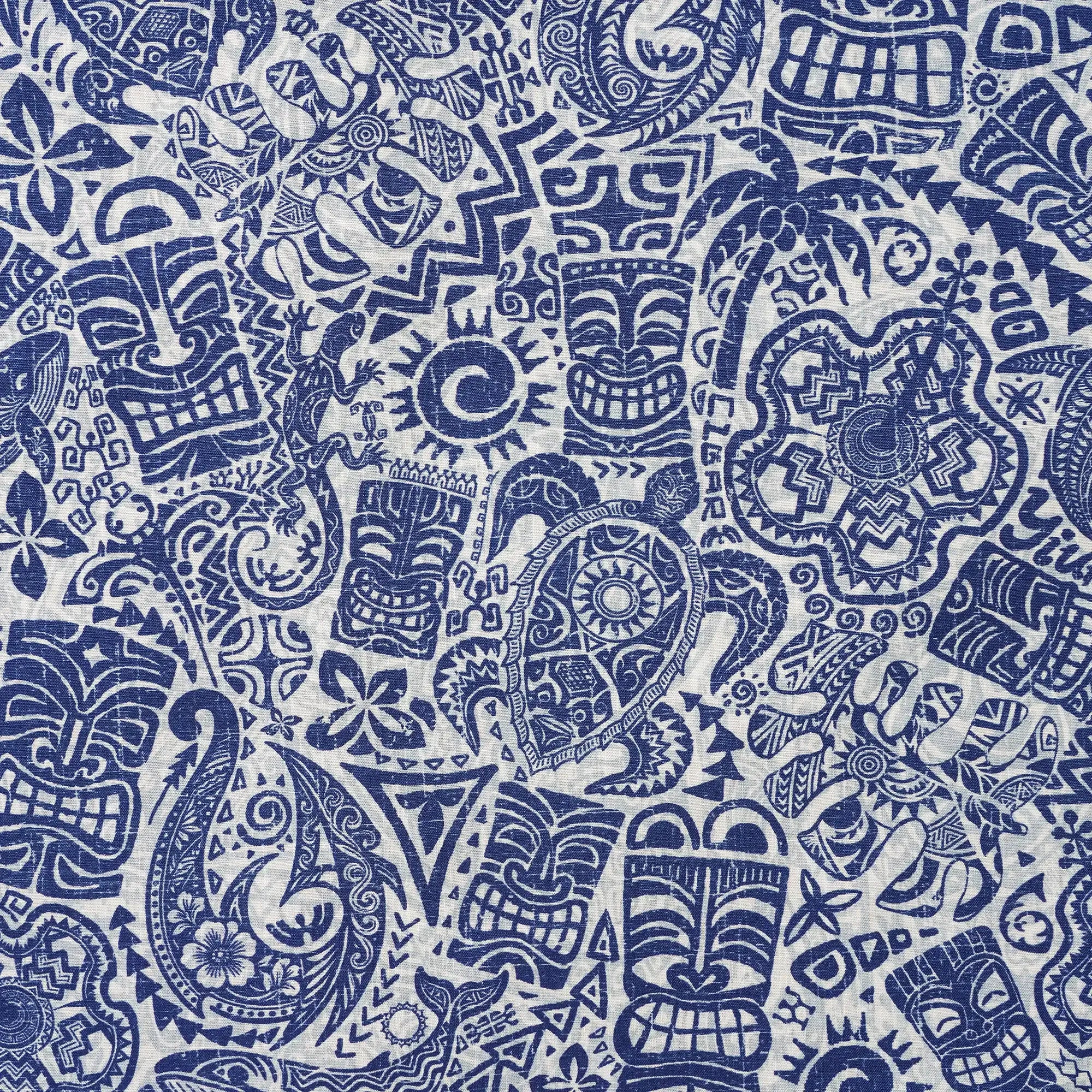 Men's Hawaiian Shirt Short Sleeve Button-down 100% Cotton Blue Retro Totem