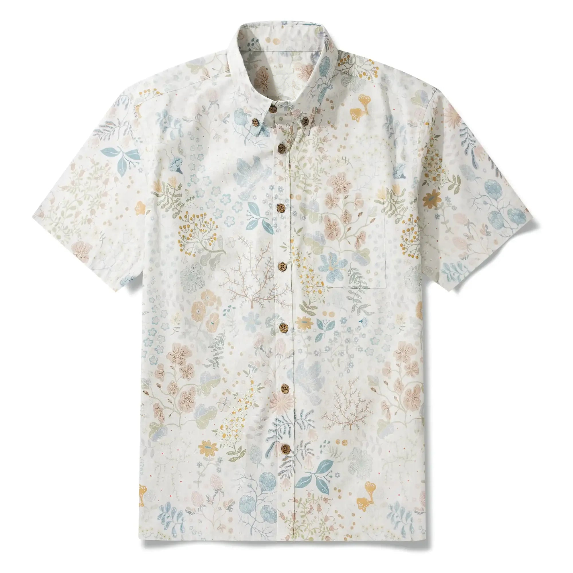 Men's Hawaiian Shirt Short Sleeve Button-down 100% Cotton Green Enchanted Spring Garden